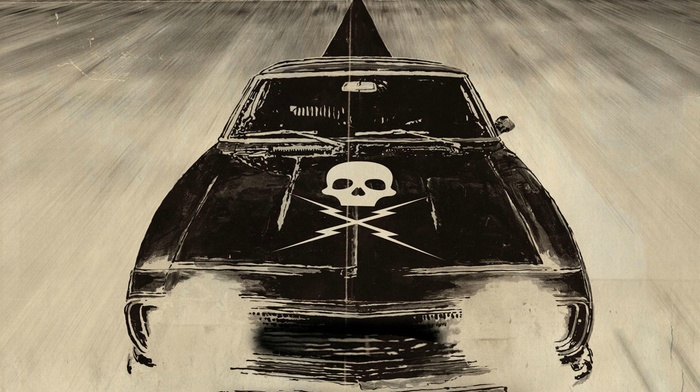 car, digital art, skull, Death Proof