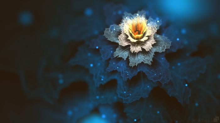 flowers, blue, dark, CGI, artwork