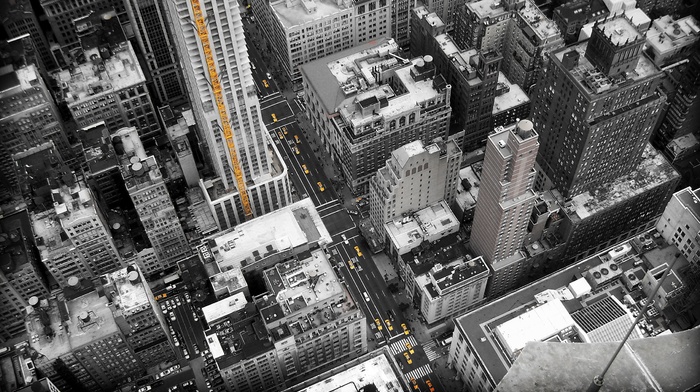 New York City, cityscape, selective coloring, aerial view