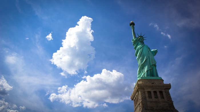 statue, statue of liberty, clouds, New York City