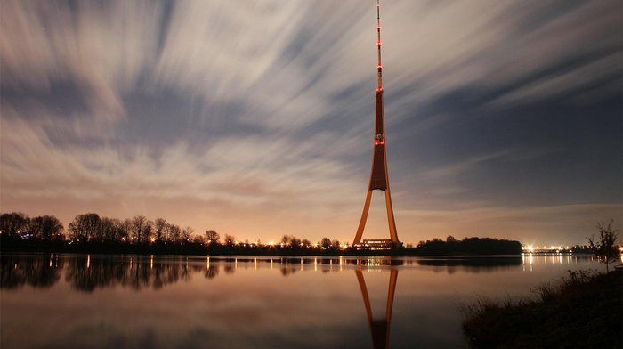 tower, town, city, urban, reflection, Latvia