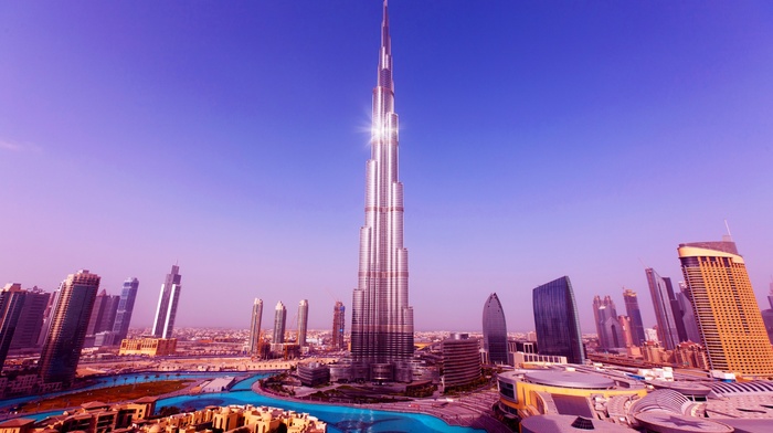 city, Dubai, urban, cityscape, lens flare, Burj Khalifa, skyscraper