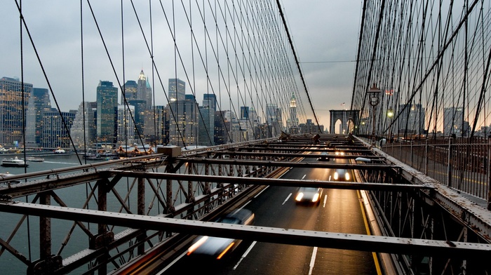 cityscape, bridge, urban, skyscraper, New York City, motion blur, city