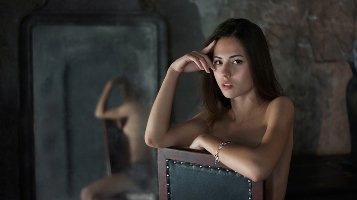 sitting, chair, mirror, model, boobs, Catherine Timokhina, nude, girl