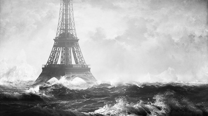 apocalyptic, Eiffel Tower, flood, digital art