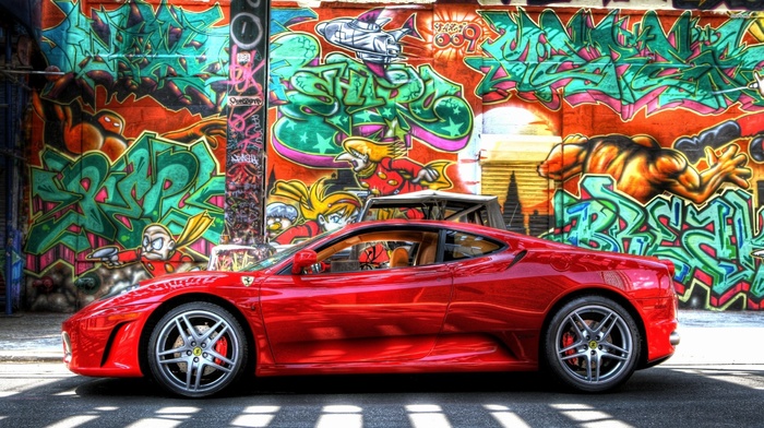 car, graffiti, Ferrari