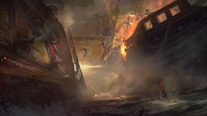 fantasy art, naval battles, artwork, pirates, ship