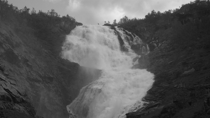 Kjosfossen, monochrome, waterfall