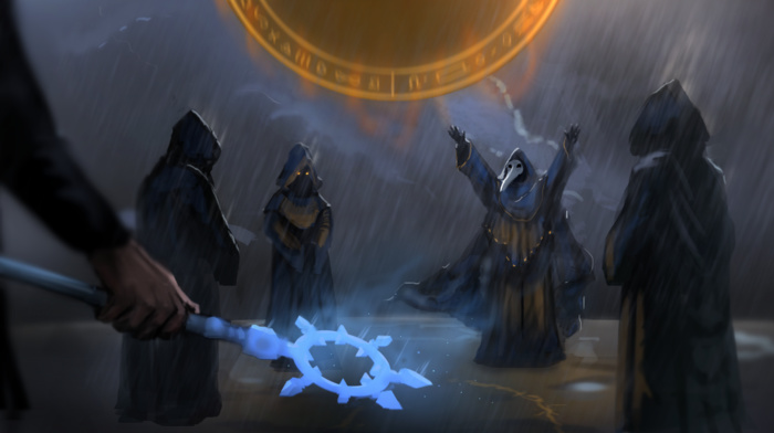 Terraria, cultist, magic, rain, jake55778, fantasy art, lightning