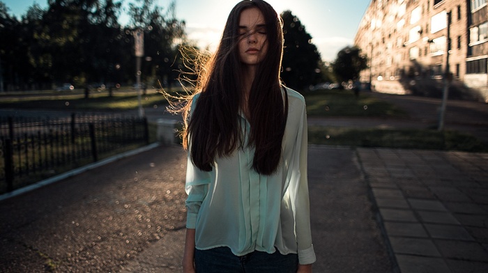 city, model, girl, closed eyes