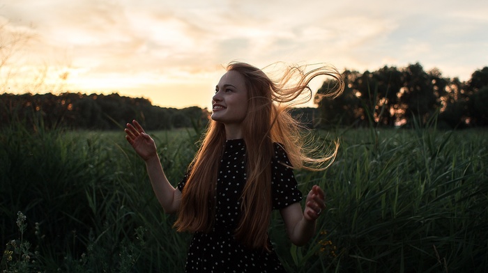 redhead, girl, smiling, girl outdoors