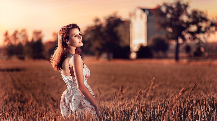 girl outdoors, dress, girl, redhead, model