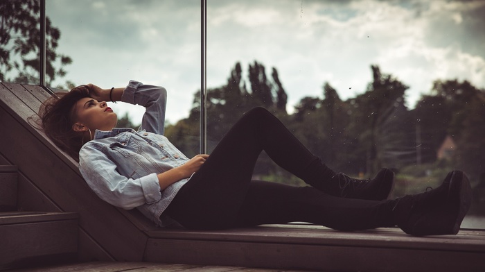 lying down, girl, model, hands in hair