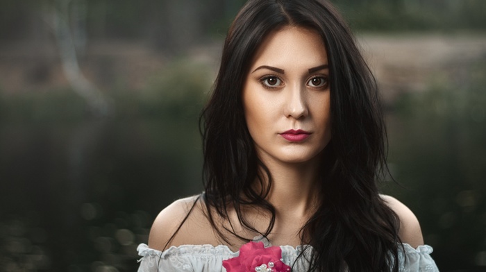 face, portrait, brunette, model, girl, long hair