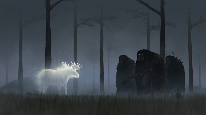 fantasy art, dark, moose