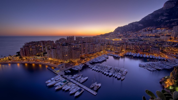 cityscape, boat, Monaco, city, sunset, ports