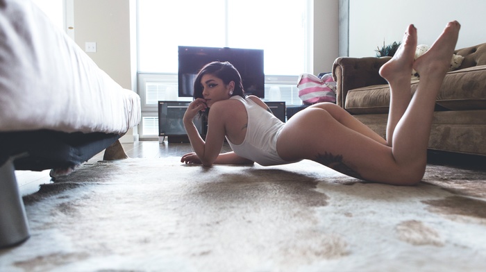 girl, ass, model, on the floor, tattoo