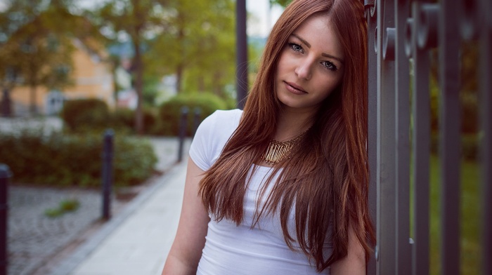 portrait, girl, model, face, redhead, white tops