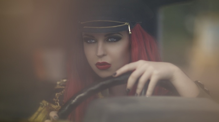 face, redhead, model, portrait, dyed hair, girl, car