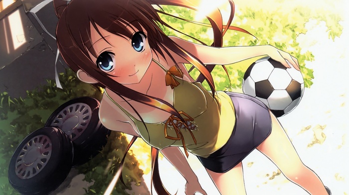 soccer ball, anime girls, original characters