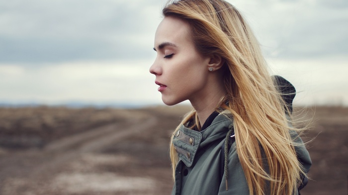 windy, girl, face, girl outdoors, blonde, side view, long hair