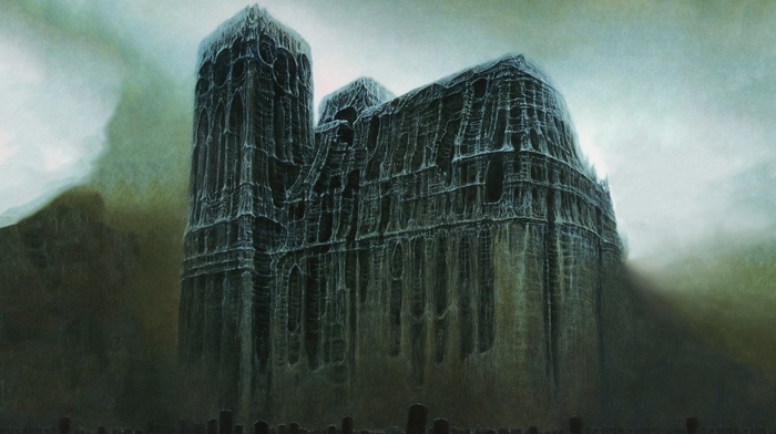 architecture, gloomy, artwork, classic art, old building, cathedral, Zdzisaw Beksiski, painting