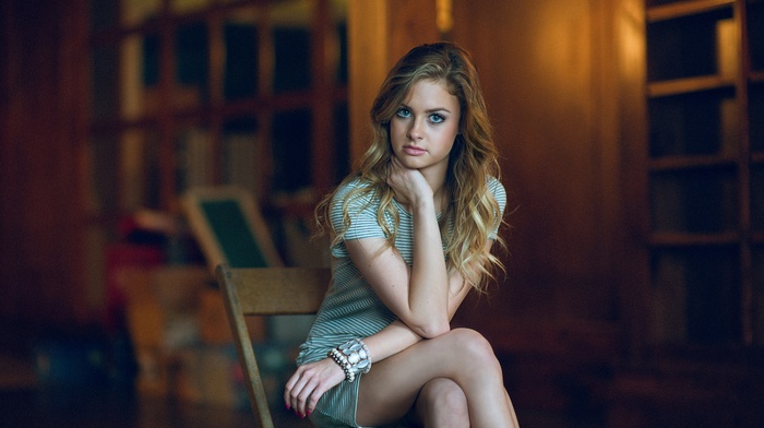 blonde, girl, sitting, model