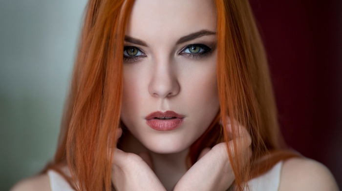 airbrushed, model, green eyes, face, redhead, Zara Axeronias, portrait, girl