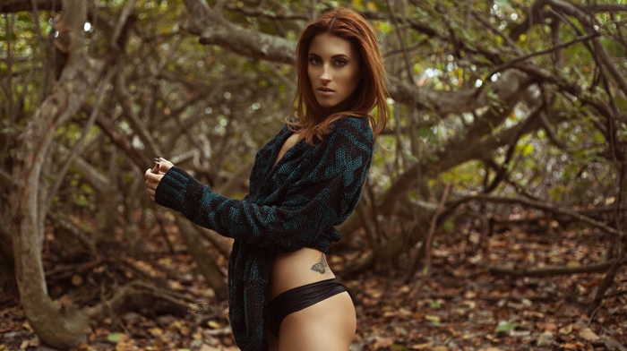 redhead, girl outdoors, tattoo, girl, model
