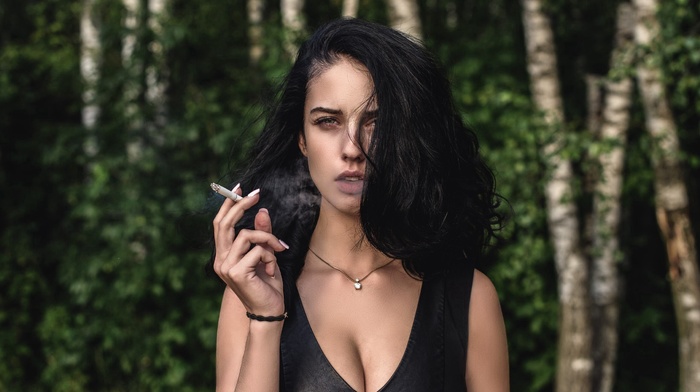 Alla Berger, cigars, face, smoke, smoking, portrait, model, girl