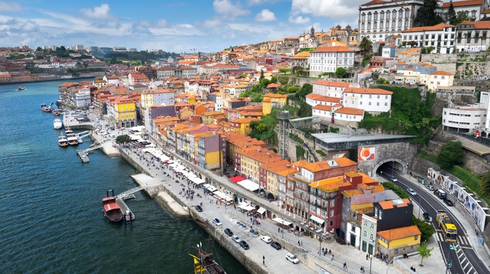road, Porto, Portugal, cityscape, building, tunnel, boat, city, river