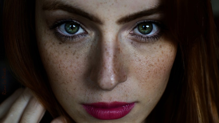 girl, freckles, green eyes, portrait, face, model