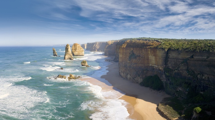 nature, coast, beach, cliff, Great Ocean Road, Australia