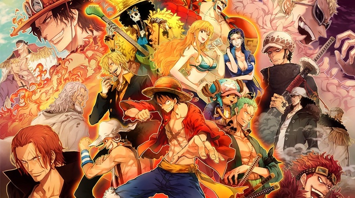 Brook, Nico Robin, Shanks, Nami, Trafalgar Law, One Piece, Straw Hat Pirates, Donquixote Doflamingo, Roronoa Zoro, Sanji, Tony Tony Chopper, Monkey D. Luffy, Ussop