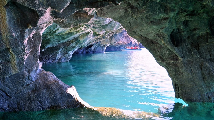 water, lake, rock, landscape, Chile, erosion, nature, turquoise, cave
