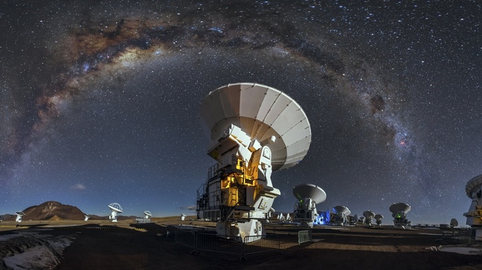 space, Milky Way, universe, starry night, long exposure, Atacama Desert, ALMA Observatory, landscape