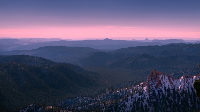 Utah, mountain, snow, hill, nature, landscape, forest, sunset, mist, Bryce Canyon National Park