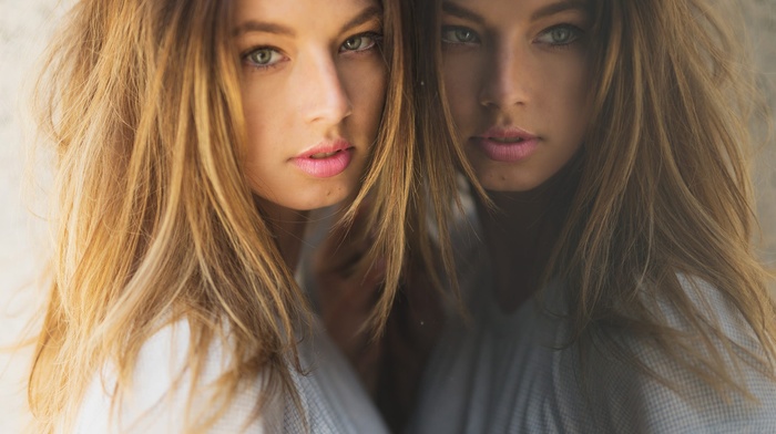 face, blonde, reflection, girl, model, portrait