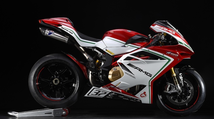 MV Augusta, black background, AMG Line, exhaust pipes, MV Agusta F4 RC, motorcycle, superbike