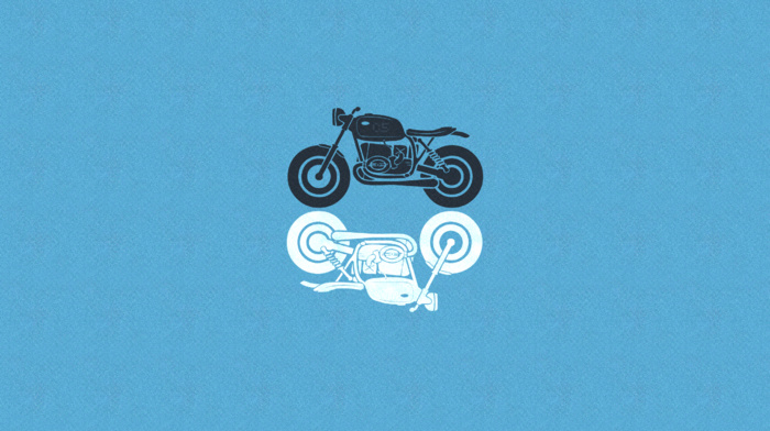 motorcycle, blue background, minimalism