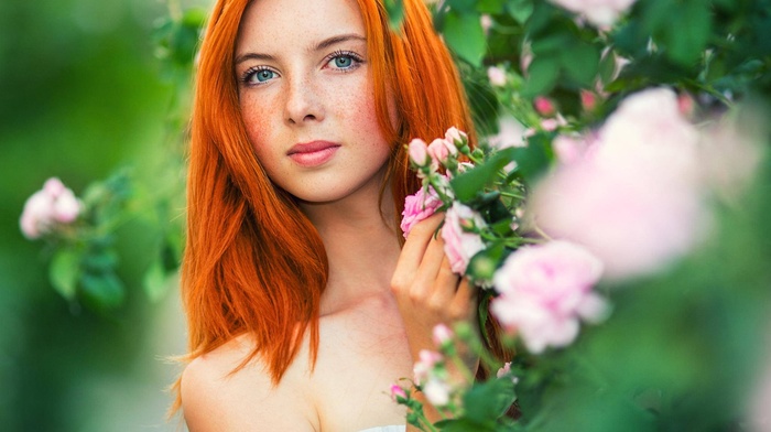 freckles, model, portrait, girl, redhead, face