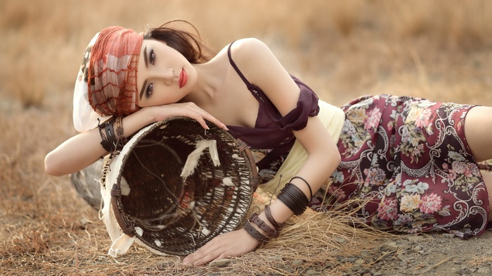 girl outdoors, girl, brunette, Asian