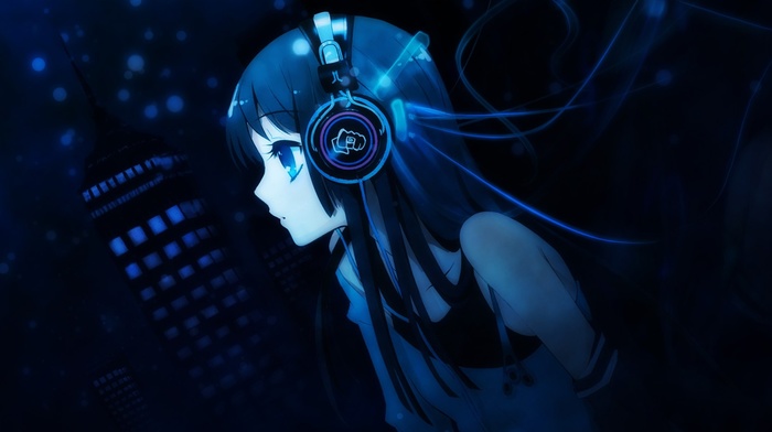 headphones, K, on, Akiyama Mio, anime, anime girls