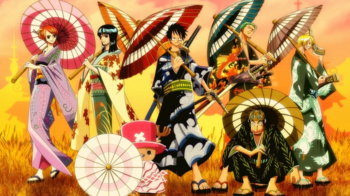 Tony Tony Chopper, Monkey D. Luffy, Nico Robin, anime, Sanji, One Piece, Roronoa Zoro, traditional clothing, Usopp, Nami