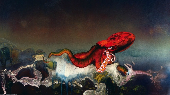 octopus, ship, roger dean, digital art