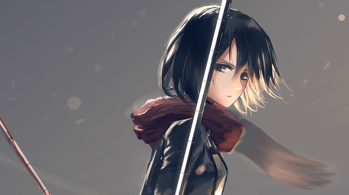 blood, Mikasa Ackerman, scarf, anime girls, short hair, black hair