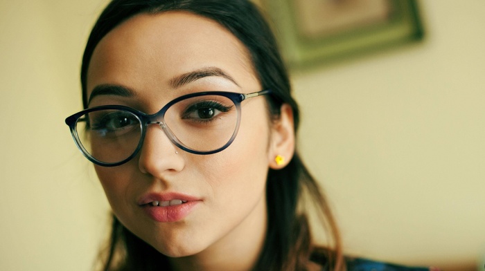 face, brunette, girl with glasses, portrait