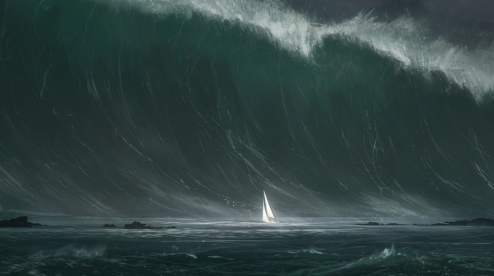 waves, sailboats, Tsunami, water