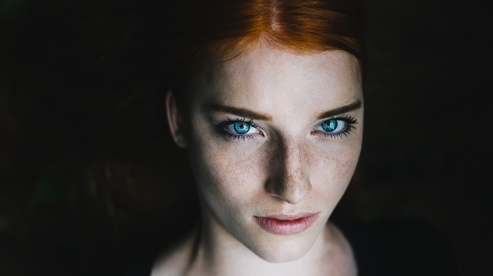 face, blue eyes, redhead, girl, model, portrait