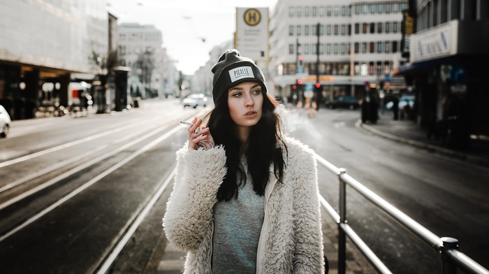 model, girl, city, portrait